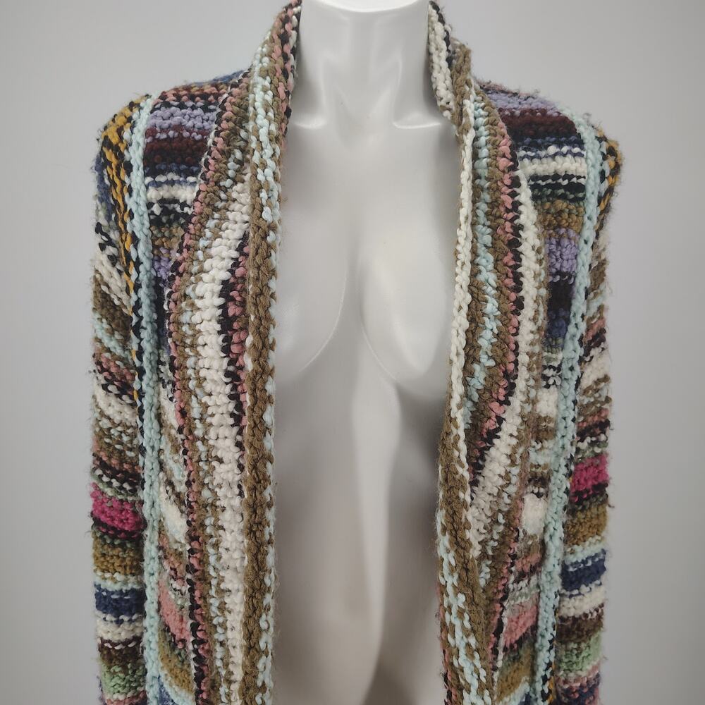 Free People FLAWED Technicolor Cardigan Sweater Duster Fringe Boho L - Picture 12 of 16
